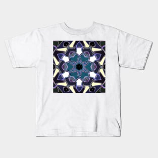 Cartoon Mandala Flower Blue Purple and White Kids T-Shirt